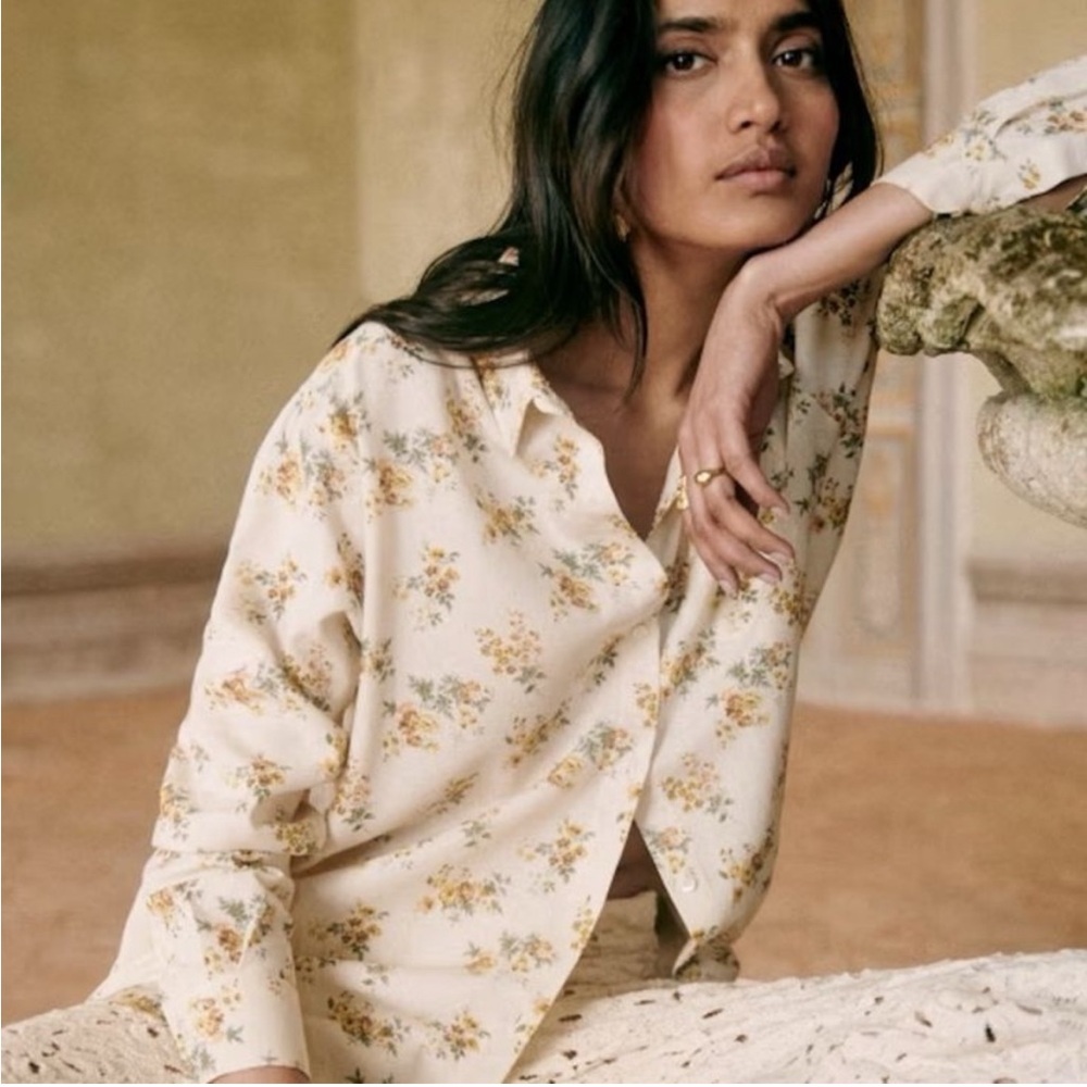 Sézane Floral Top - Cream and Yellow
